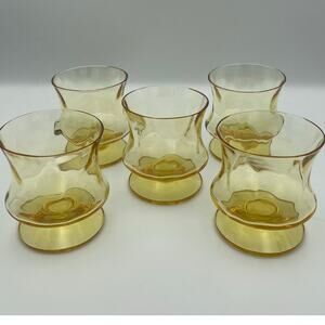 Vintage Seneca Fashionables Yellow Hand-Blown Short Rocks Glasses footed Set 5
